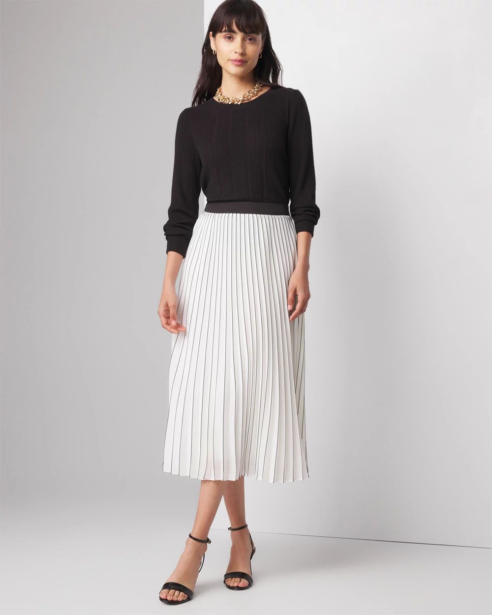 Smocked Pleated Midi Skirt White House Black Market